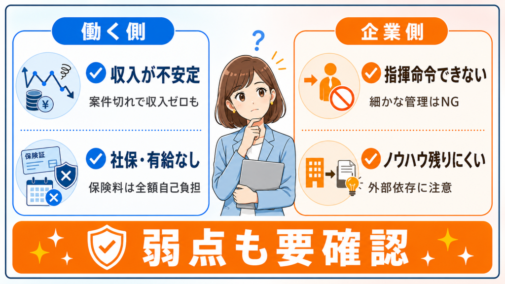 業務委託で働く・任せるデメリット